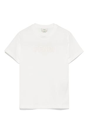 White cotton T-shirt FENDI KIDS | JUI1747AJF0TU9